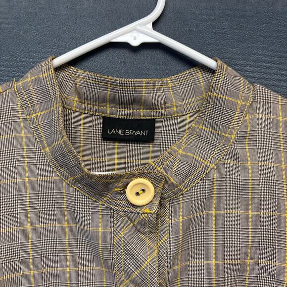 Lane Bryant Plaid Button Front Tunic Top Yellow Check Peplum Preppy Academia - Picture 3 of 8